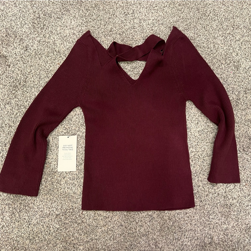 NWT Cache Maroon Ribbed Knit Top XXS